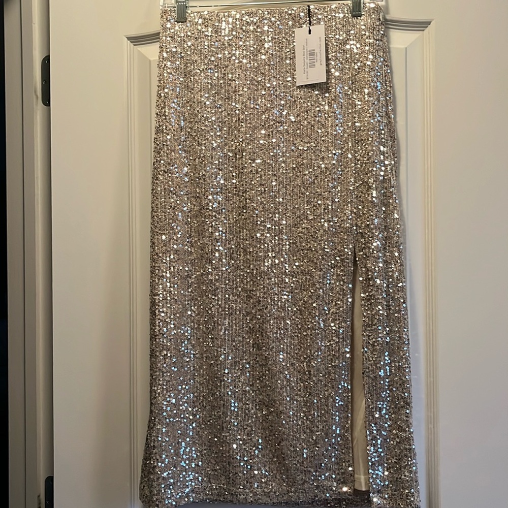Greylin Karla sequin champagne midi skirt size medium